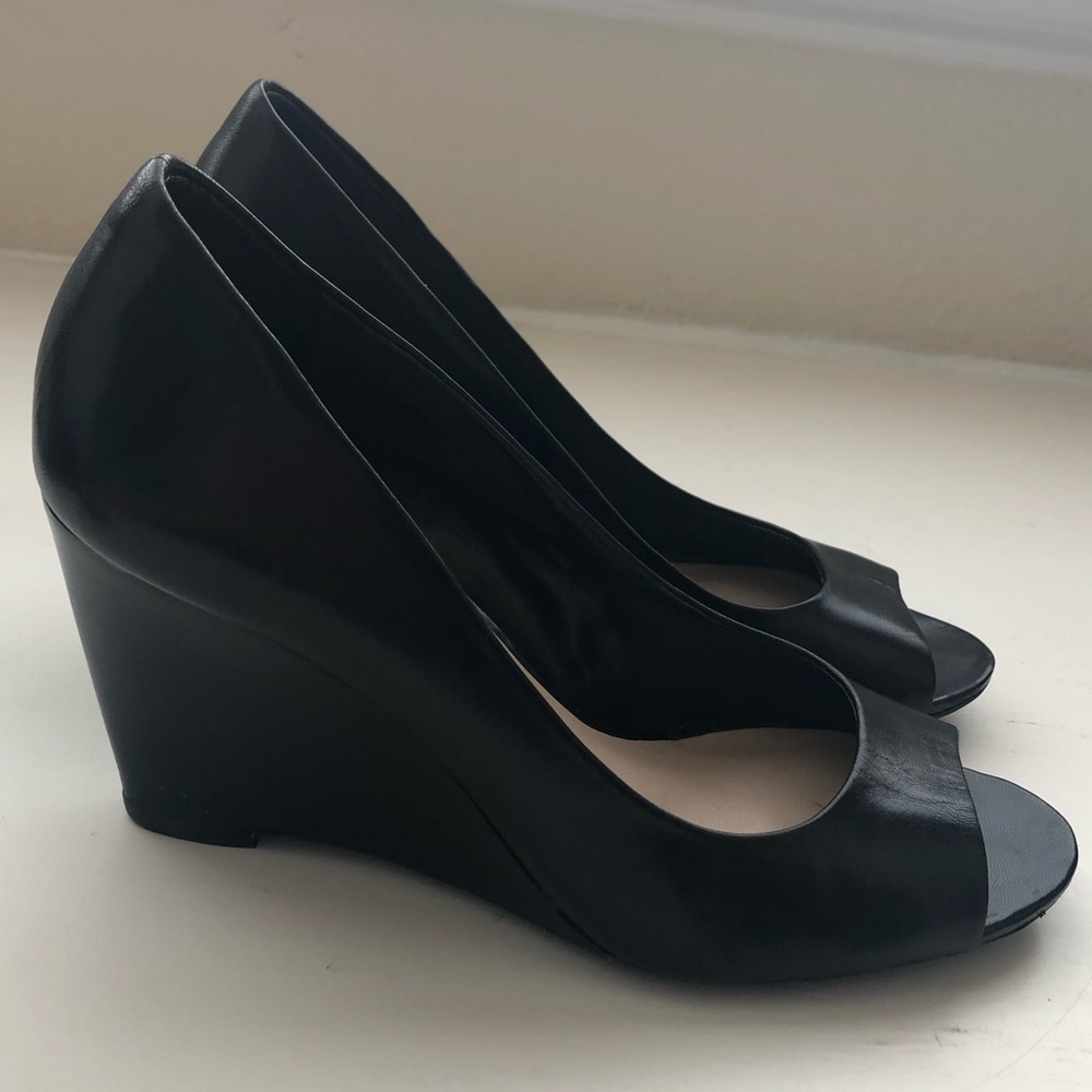 Franco Sarto Black Peep Toe Wedges